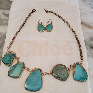 Chloé Necklace and Earings Chunky Statement Turquoise Gemstone